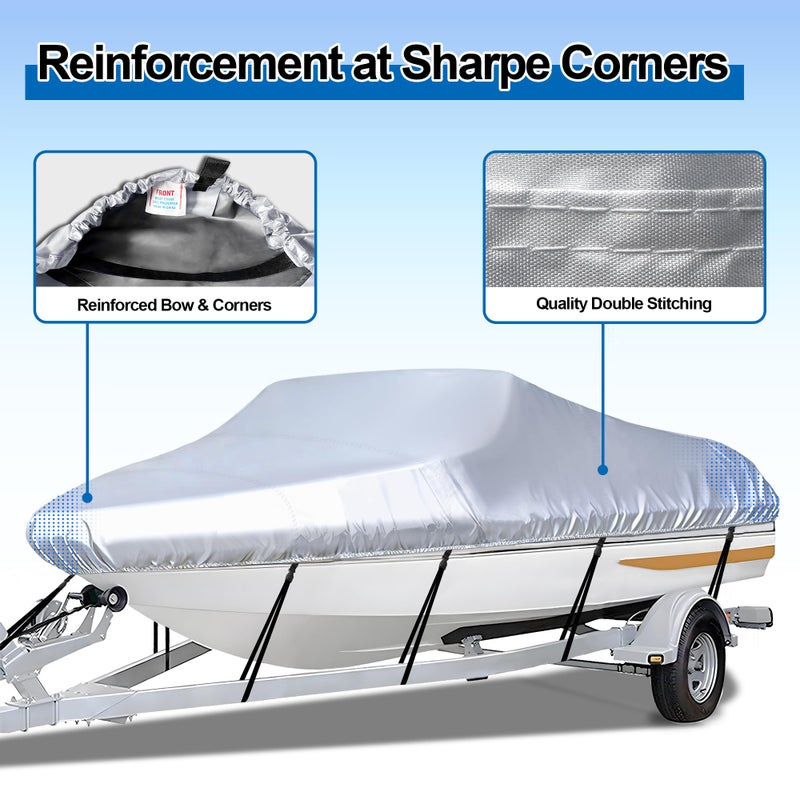 iCover غطاء قارب قابل للسحب iCOVER - 14'-16' أغطية قماشية مقاومة للماء ثقيلة، تناسب هياكل V، صيد الأسماك والتزلج، أسلوب احترافي، قوارب صيد، قوارب سريعة، بطول يصل إلى 14 قدم - 16 قدم وعرض 68 إنش - Image 5